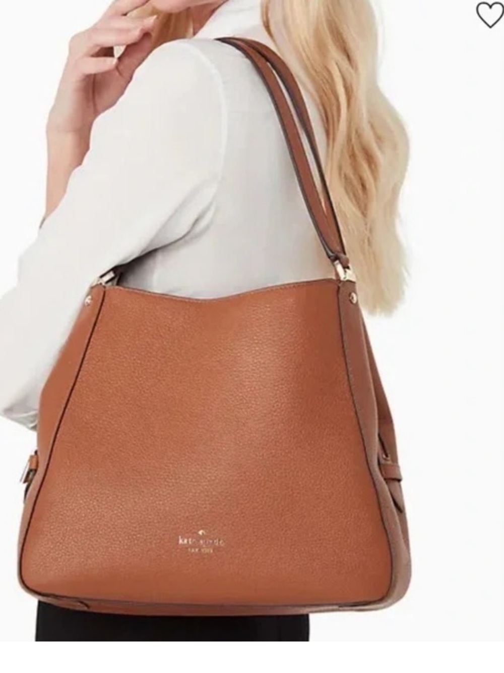 NEW Kate spade Tan Leather Double-Compartment Shoulder Bag with Gold Hardware